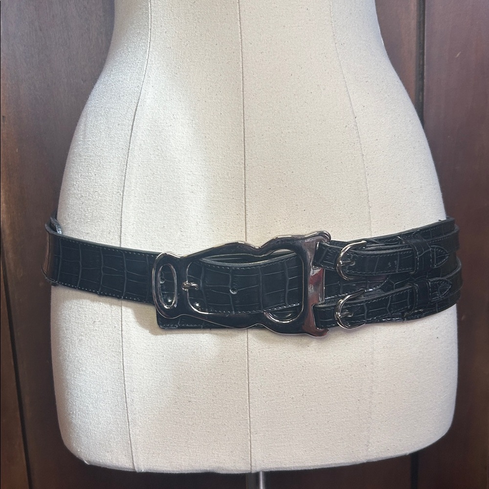 NWOT Black Crocodile Heavy Metal Hipster Belt M - Picture 3 of 9